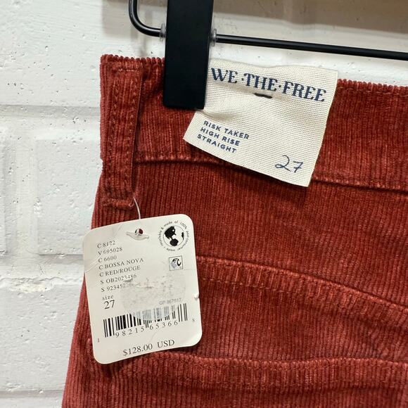 We the Free People NWT Corduroy Risk Taker High Rise Straight Red Sz 27 Western - Picture 9 of 16